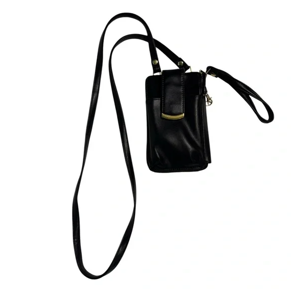 Classic Black Crossbody Phone Bag with Gold Accent - Picture 3 of 7
